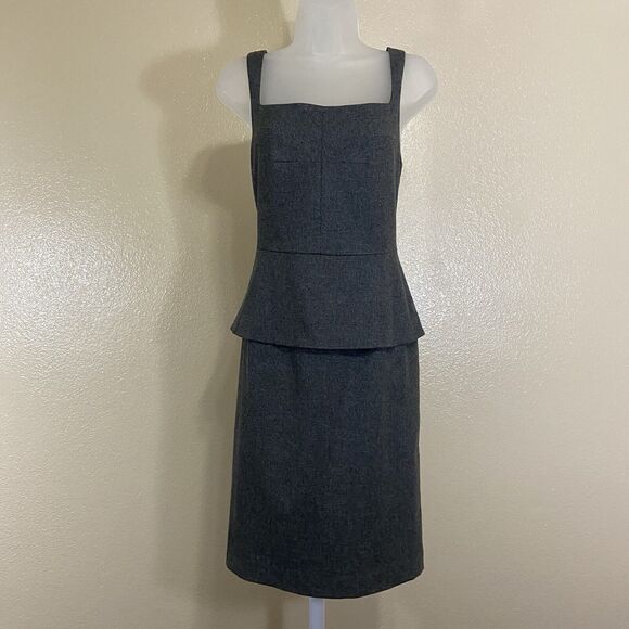 BANANA REPUBLIC Luxury Italian Flannel Peplum Dress Wool Blend Back Zip Size 6 - Picture 1 of 16
